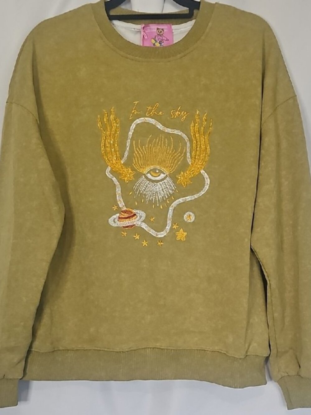 Green Acid Wash Celestial Embroidered Sweatshirt